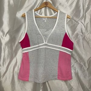 Plus Size Pink Grey White Colorblocked Athletic Sportswear Tank Top
